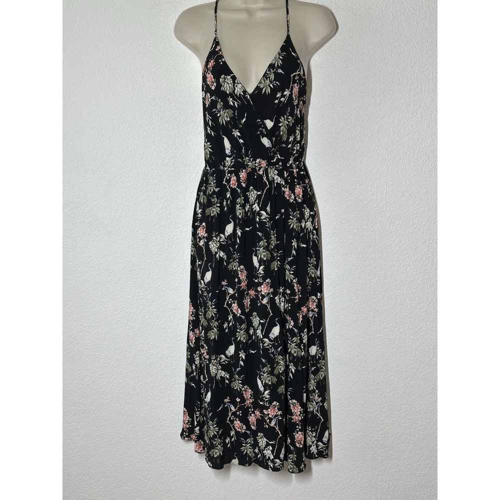 Y2K Banana Republic Womens Faux Wrap Midi Dress Size 6 Cherry Blossom Cranes
